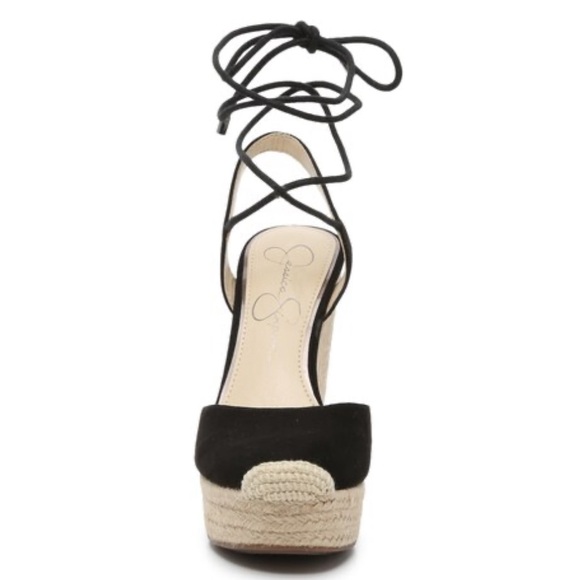 Jessica Simpson Black and Cream Espadrille Wedge Sandals - Picture 9 of 10